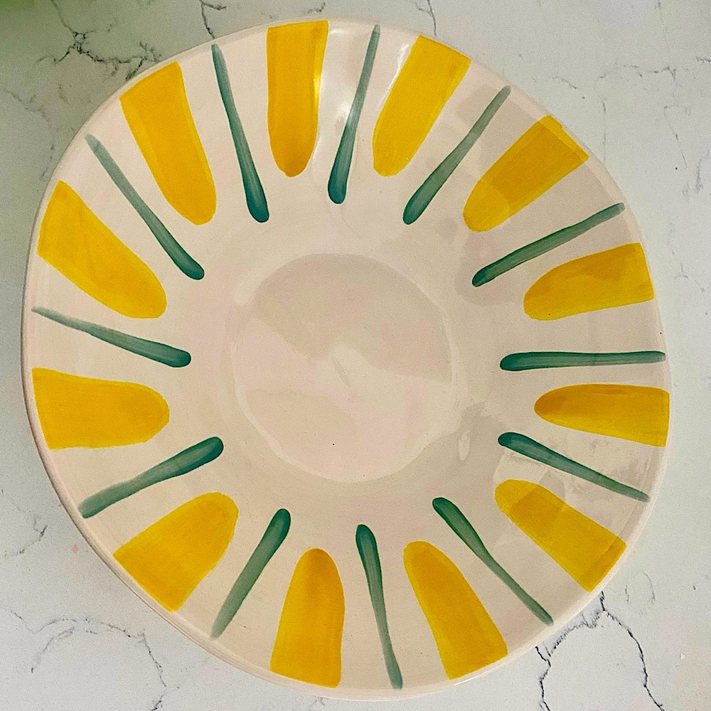 Threshold Yellow and Green Stoneware Serving Bowl w/ pedestal 🍋🍐🌿 - Picture 4 of 4